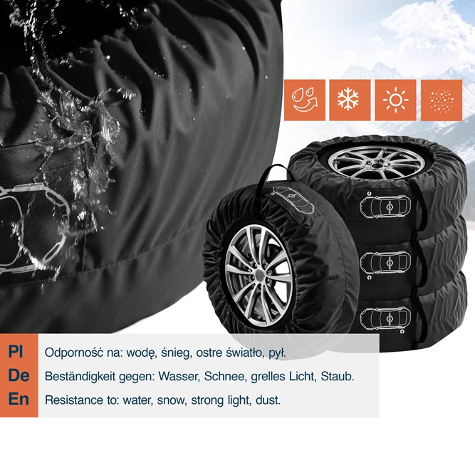 Uniwersalny zestaw 4 szt. pokrowców na koła zapasowe czarny z klamrą
