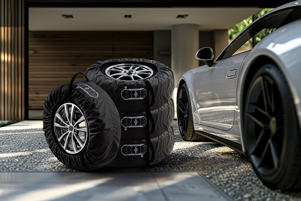 Uniwersalny zestaw 4 szt. pokrowców na koła zapasowe czarny z klamrą