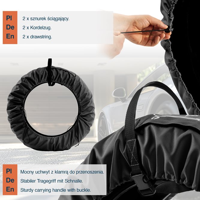 Uniwersalny zestaw 4 szt. pokrowców na koła zapasowe czarny z klamrą