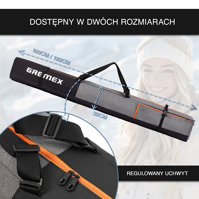 Pokrowiec na narty Premium czarno-niebieski 160/180cm