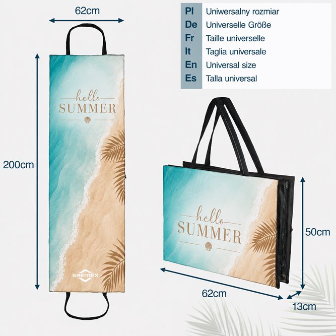 Mata plażowa rozpinana na kamieniste plaże 200x62cm wzór plaża