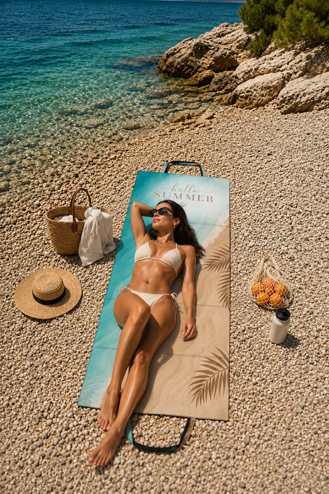 Mata plażowa rozpinana na kamieniste plaże 200x62cm wzór plaża