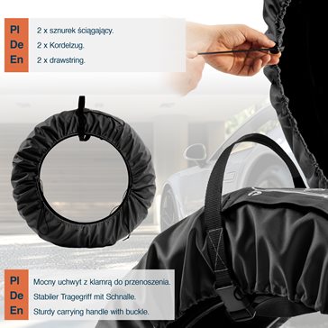 Uniwersalny zestaw 4 szt. pokrowców na koła zapasowe czarny z klamrą