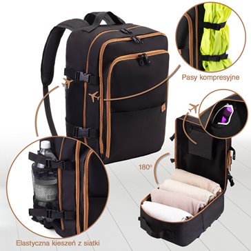 Plecak Premium Czarno Brązowy Ryanair/Wizzair