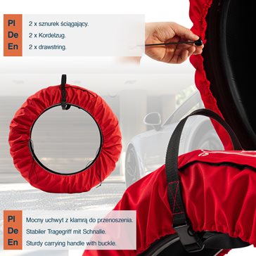 Uniwersalny zestaw 4 szt. pokrowców na koła zapasowe czerwony z klamrą