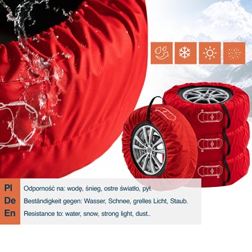 Uniwersalny zestaw 4 szt. pokrowców na koła zapasowe czerwony z klamrą