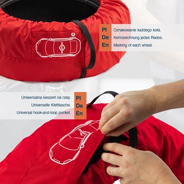 Uniwersalny zestaw 4 szt. pokrowców na koła zapasowe czerwony z klamrą