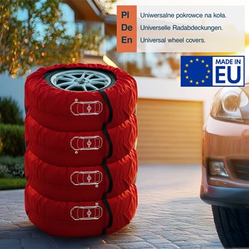 Uniwersalny zestaw 4 szt. pokrowców na koła zapasowe czerwony z klamrą